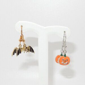 NWOT / Bat & Pumpkin Dangle Earrings / Halloween / 2 Pairs Total / 1" Drop